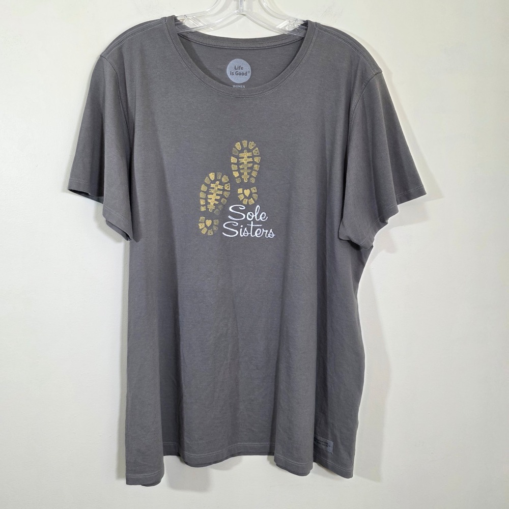 Life is Good Women Shirt Sole Sisters Graphic Tee Grey Short Sleeve XL Hiking
